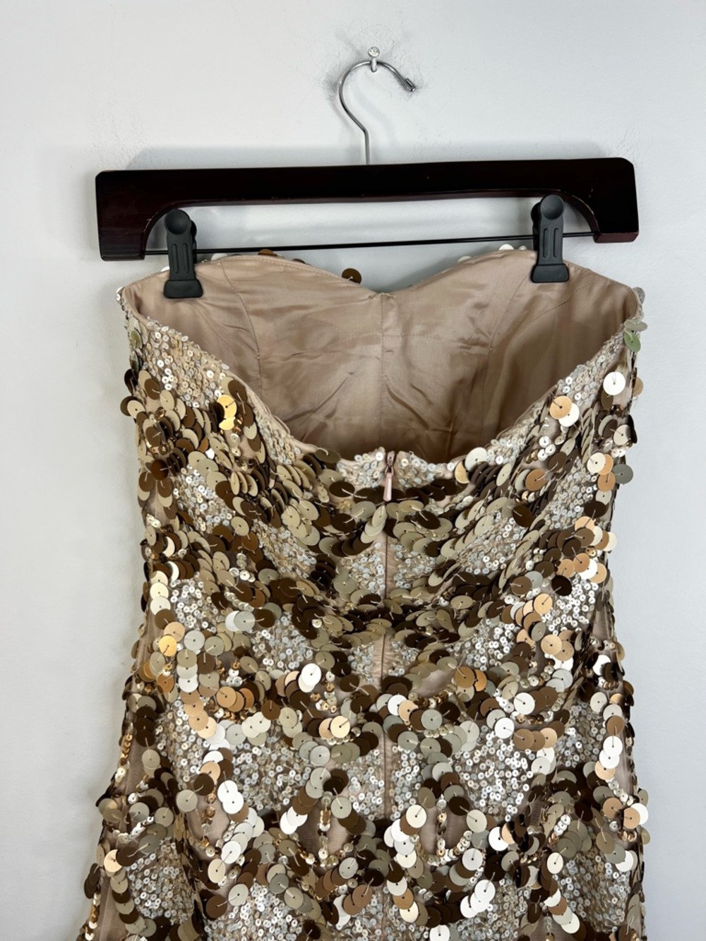 Sherri Hill beige brown sequin strapless sweetheart mini cocktail party dress 2 - Picture 6 of 17